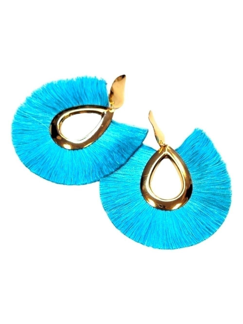 Large Sky Blue Bohemian Fringe Water Drop Earrings (#E12)